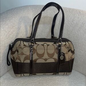Coach Y2K Signature Satchel Barrel Shoulder Bag Brown Jacquard Print F13551